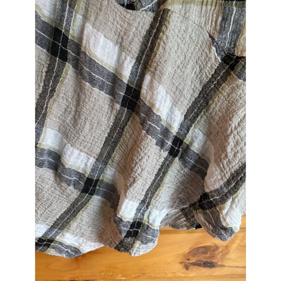 Habitat Womens Plaid Textured Linen Blend Top Size L Asymmetric Hem‎ Long Sleeve - Picture 6 of 12